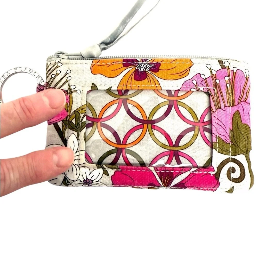 Vera Bradley Key & ID Card Holder Floral Pink/Orange/White GUC
